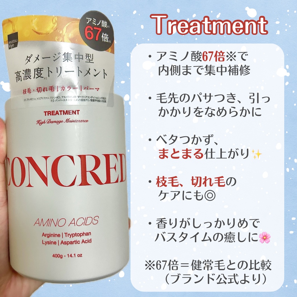 ハイダメージ メンテナンス シャンプー/トリートメント/matsukiyo CONCRED/市販シャンプーを使ったクチコミ（3枚目）