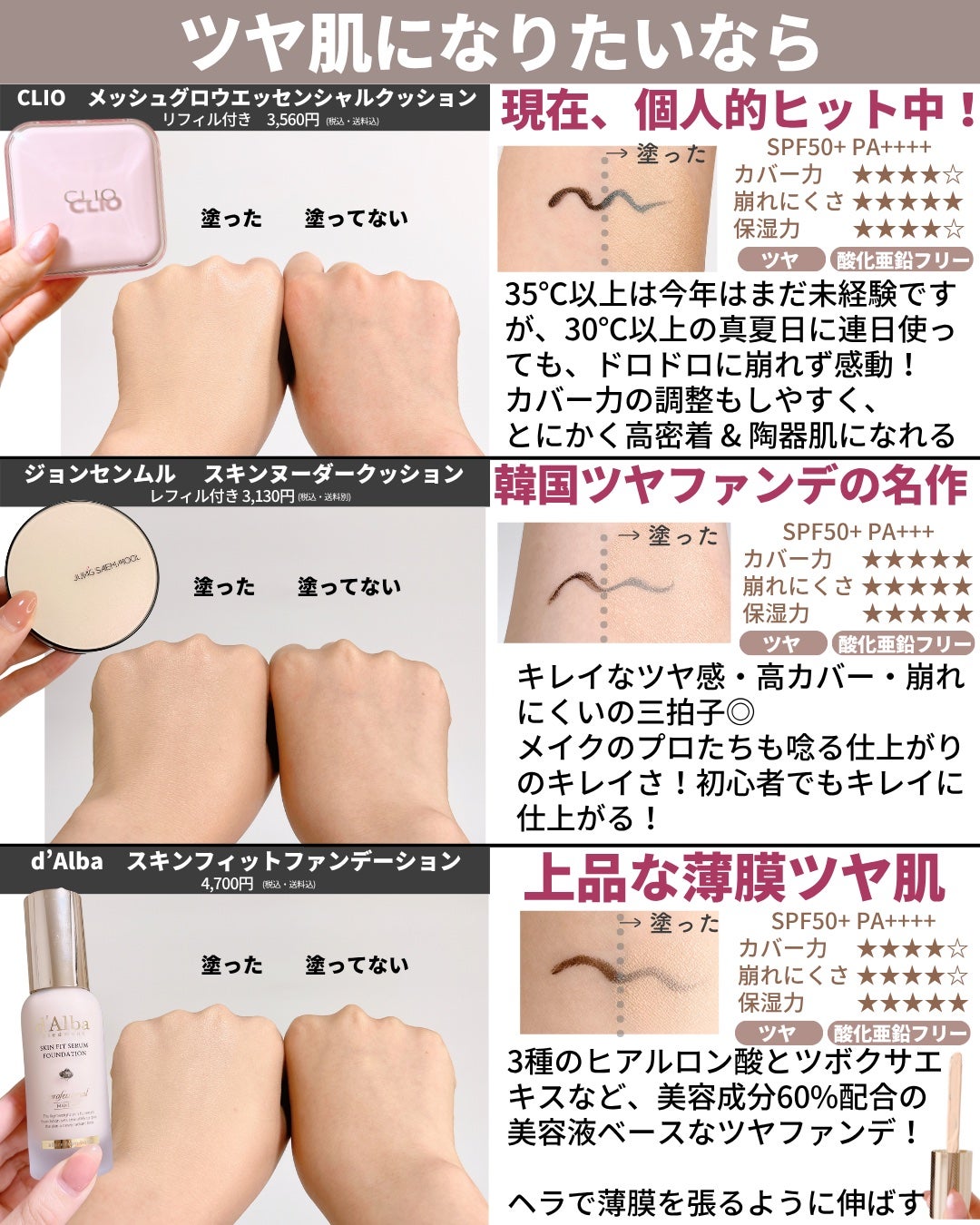 ひかる|肌悩み・成分・効果重視のスキンケア🌷 on LIPS 「ファンデーション総まとめ🤍/プチプラな韓国コスメを中心に部門別..」(5枚目)