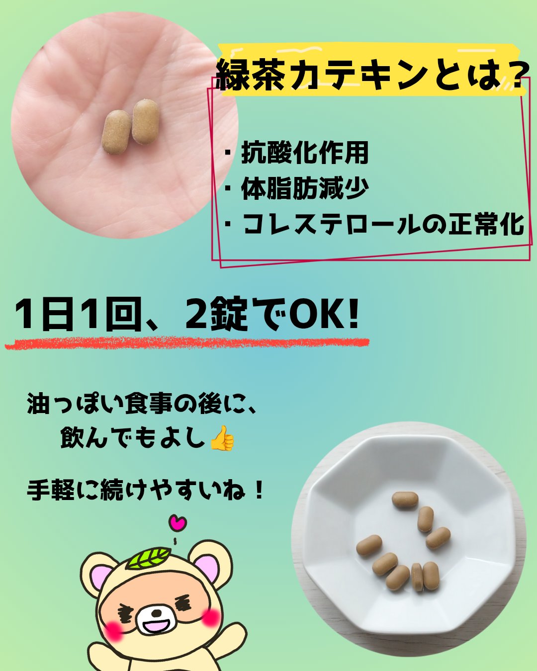 緑茶カテキン＋/グリーンモンスター/ボディサプリメントを使ったクチコミ（2枚目）