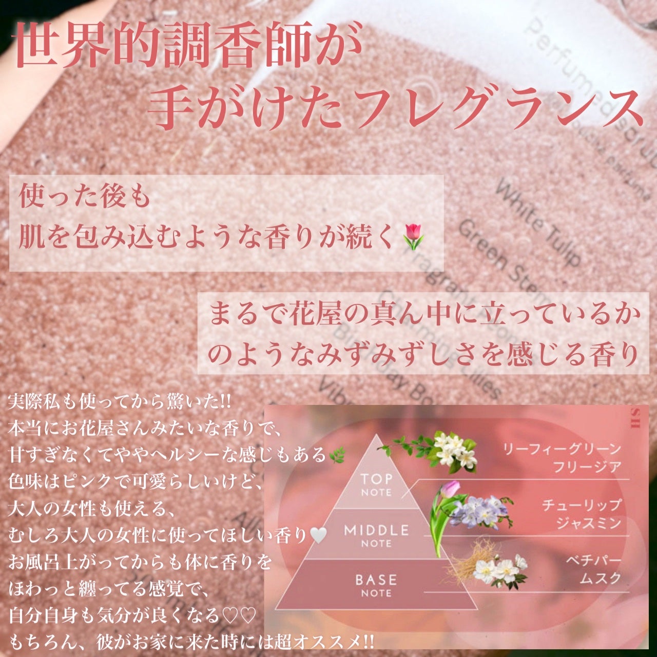 スクラブボディウォッシュ フラワーマーケット ホワイトチューリップ/LUV SCENT/ボディスクラブを使ったクチコミ(2枚目)