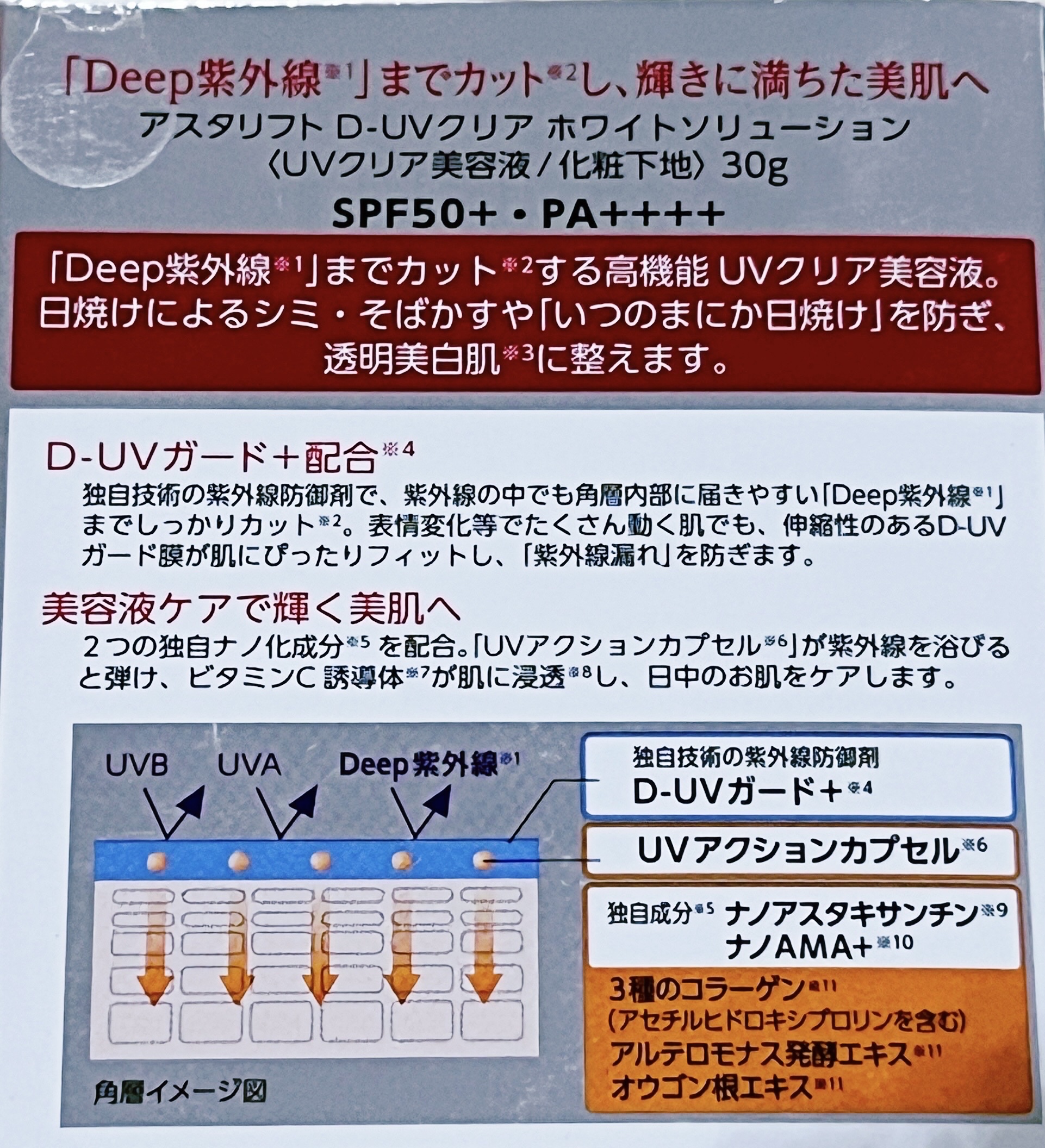 D-UVクリア ホワイトソリューション/アスタリフト/日焼け止めクリームを使ったクチコミ（3枚目）