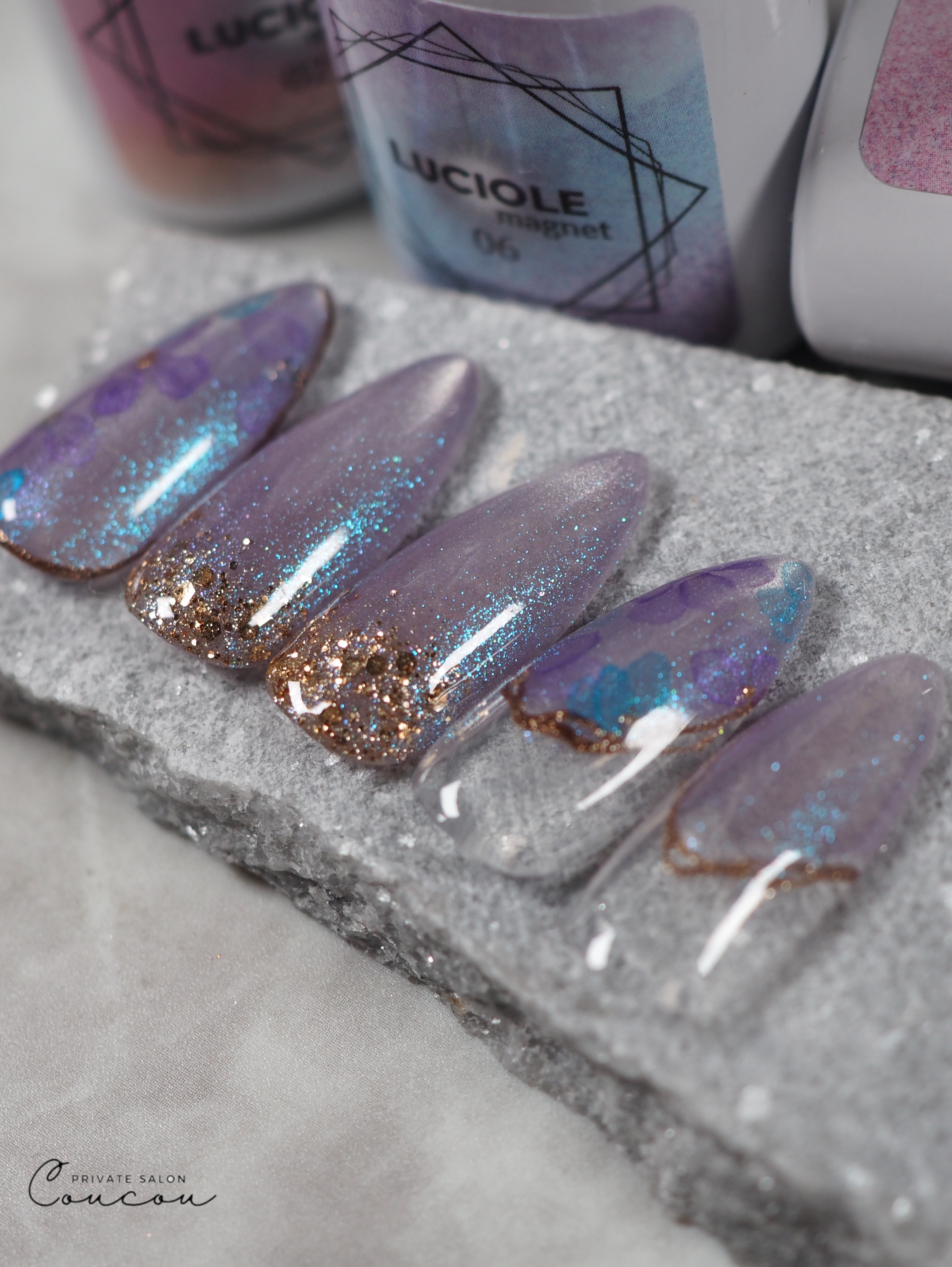 #ジェルネイル,#マグネットネイル,#セルフネイル,#梅雨ネイル,#アジサイネイル,#水彩ネイルのネイルデザイン