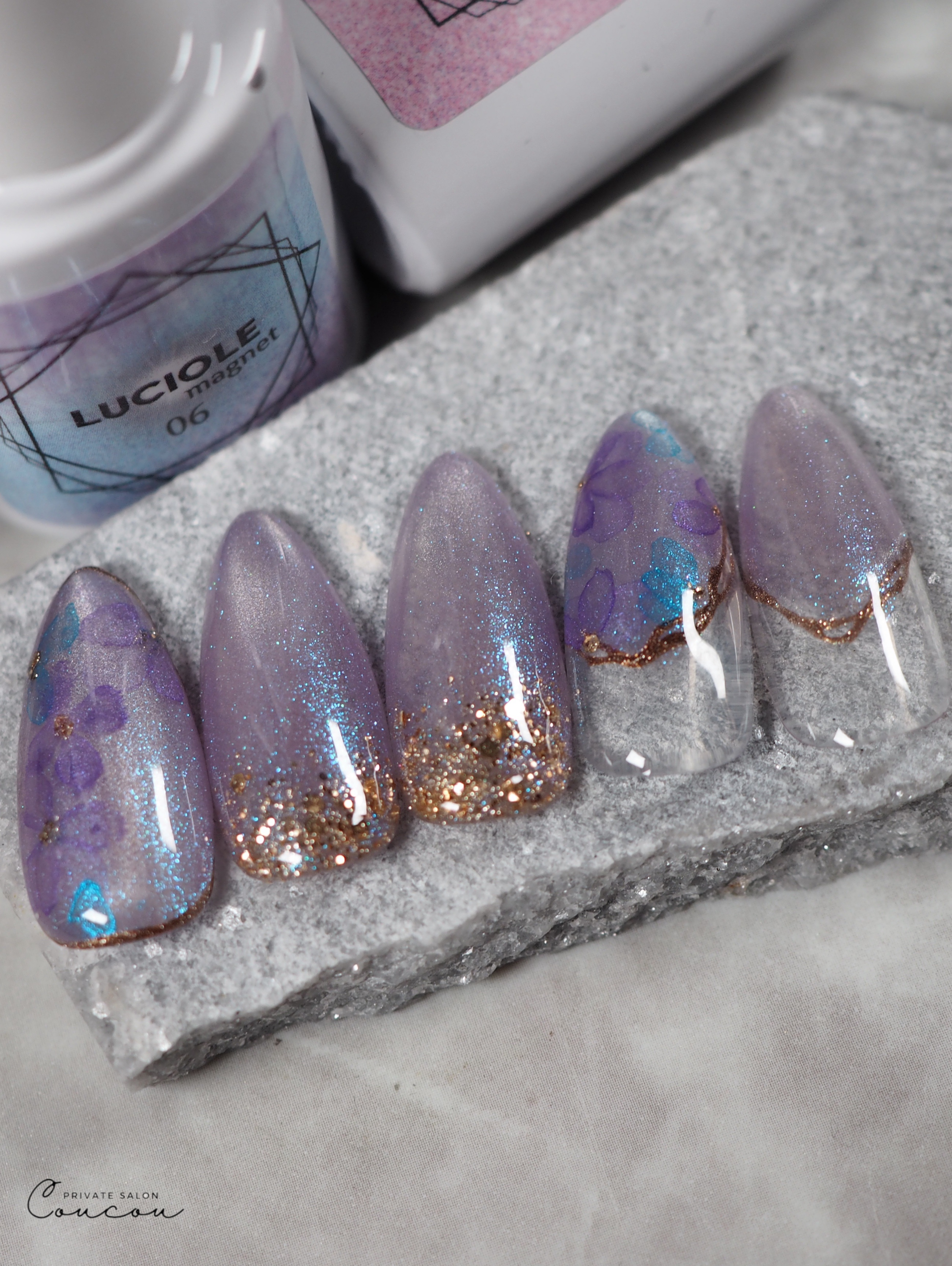 #ジェルネイル,#マグネットネイル,#セルフネイル,#梅雨ネイル,#アジサイネイル,#水彩ネイルのネイルデザイン