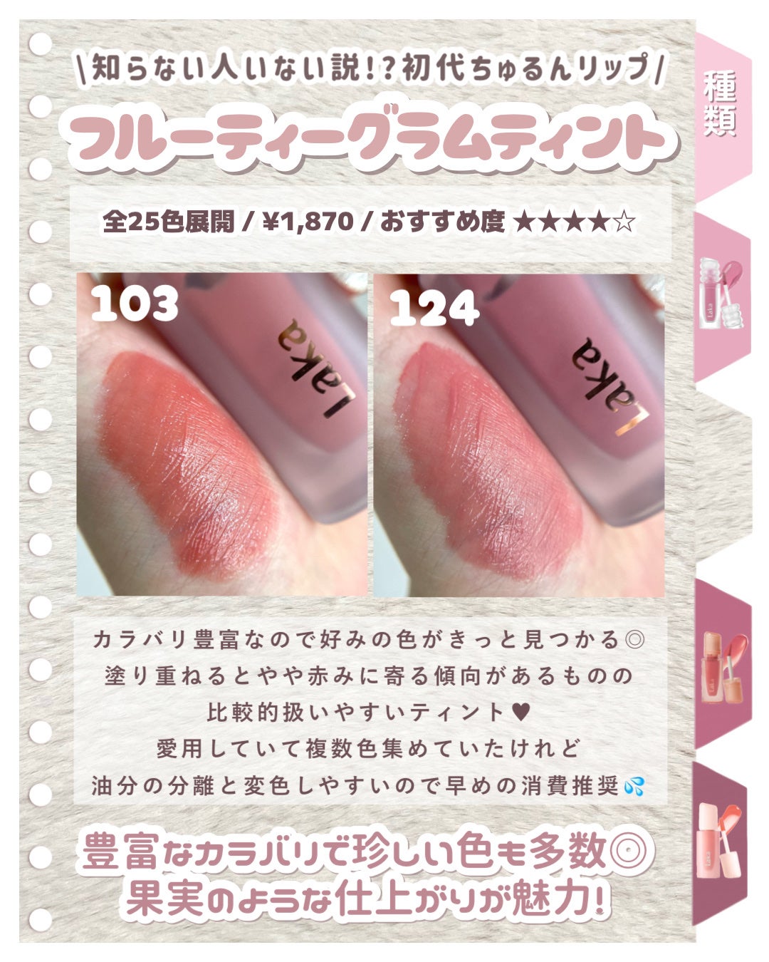 フルーティーグラムティント/Laka/リップティントを使ったクチコミ(4枚目)