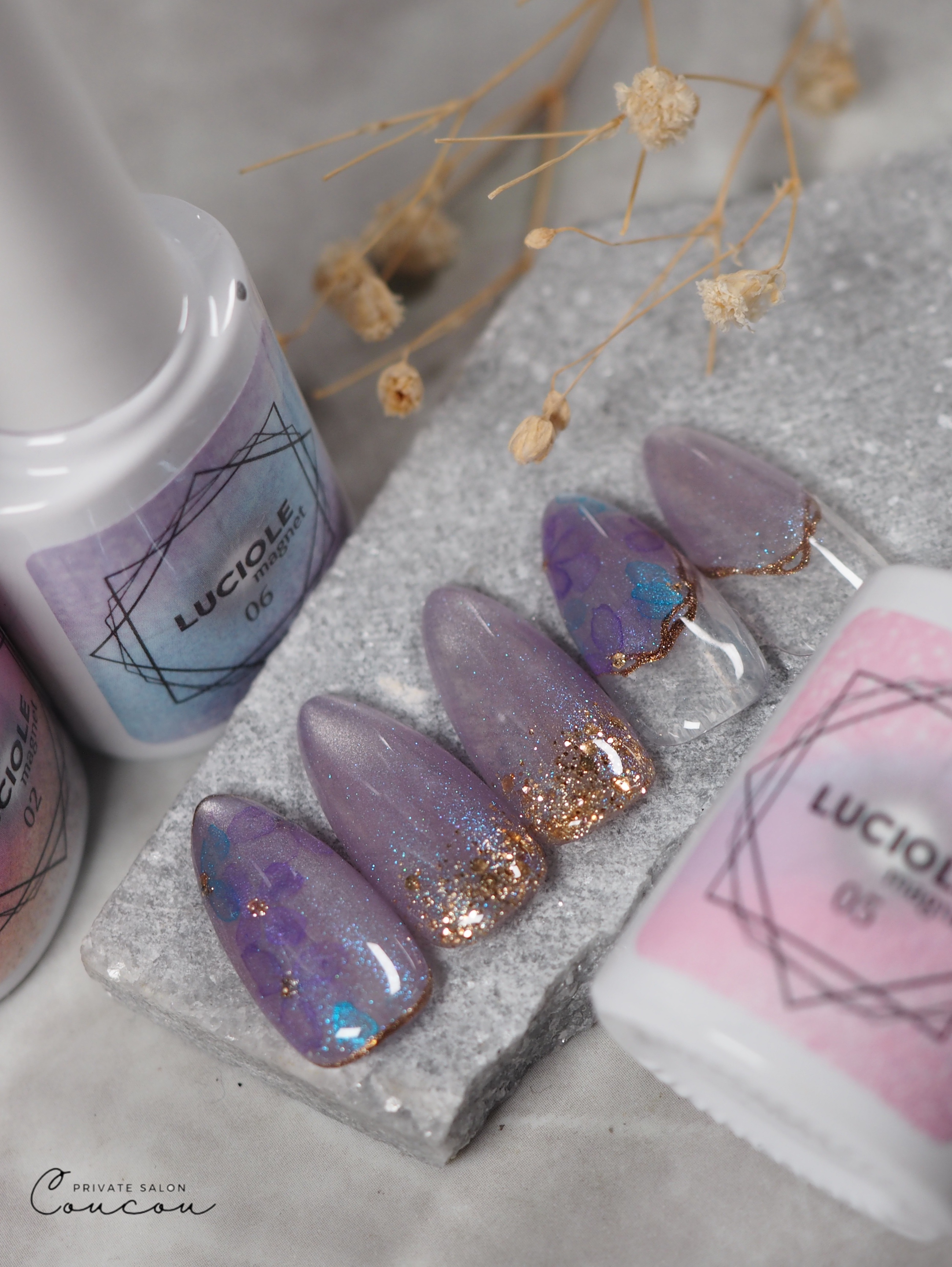 #ジェルネイル,#マグネットネイル,#セルフネイル,#梅雨ネイル,#アジサイネイル,#水彩ネイルのネイルデザイン