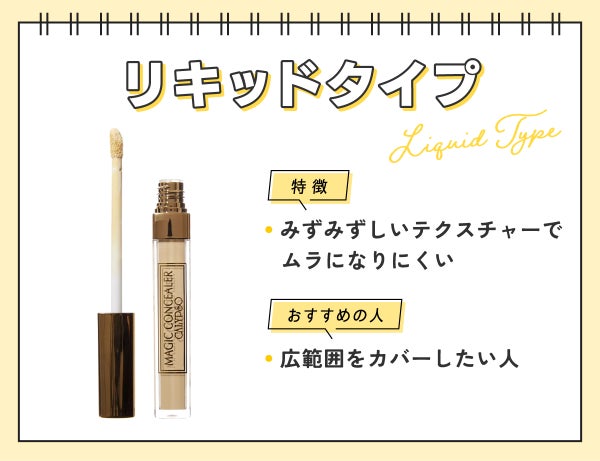 リキッドタイプはみずみずしいテクスチャーでムラになりにくいのが特徴。広範囲をカバーしたい人におすすめ。