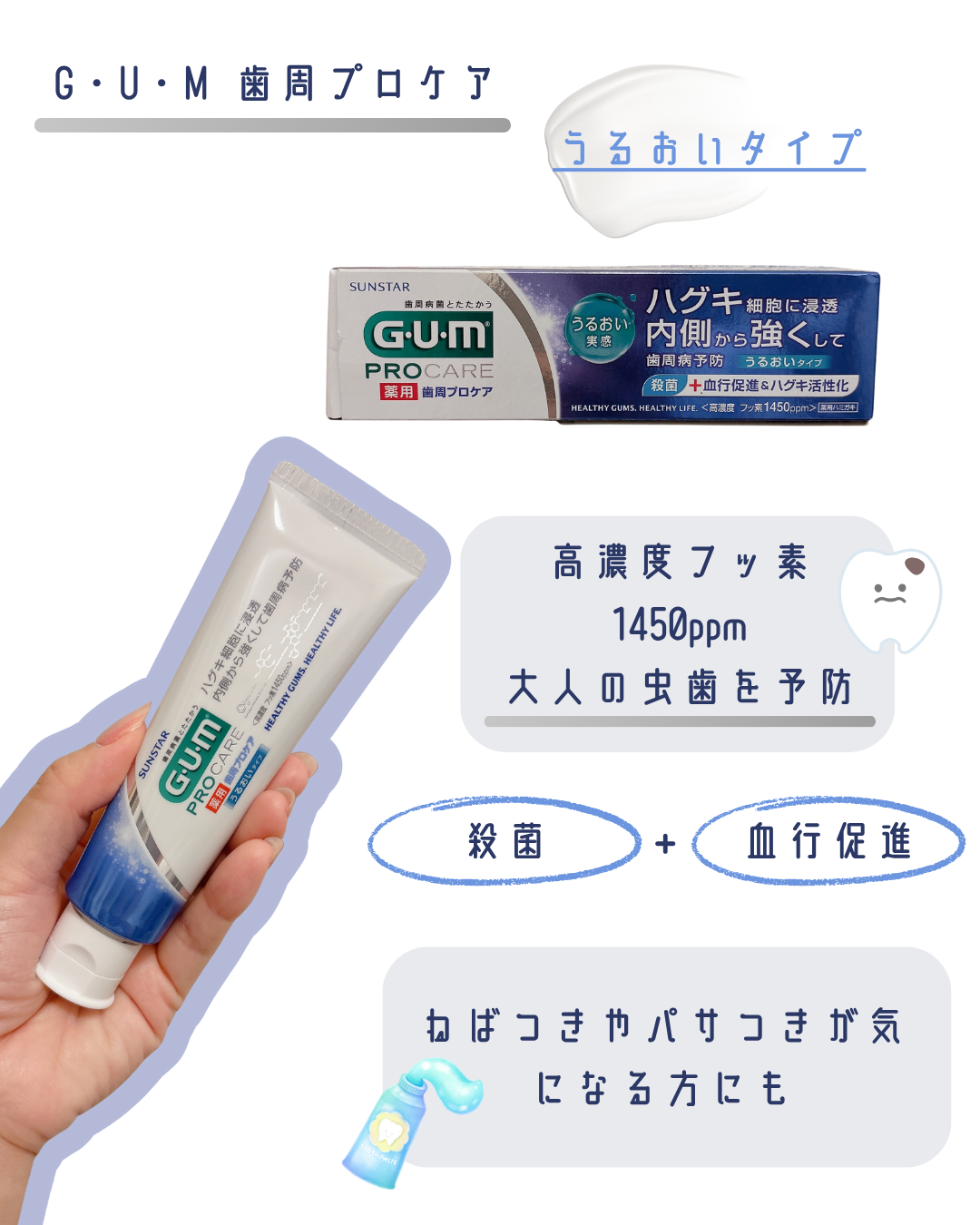 GUM ガム歯周プロケア ペーストのクチコミ「🧸G・U・M　/　歯周プロケア
うるおいタイプ

୨୧‥∵‥‥∵‥‥∵‥‥∵‥‥∵‥‥∵‥∵‥.....」（1枚目）