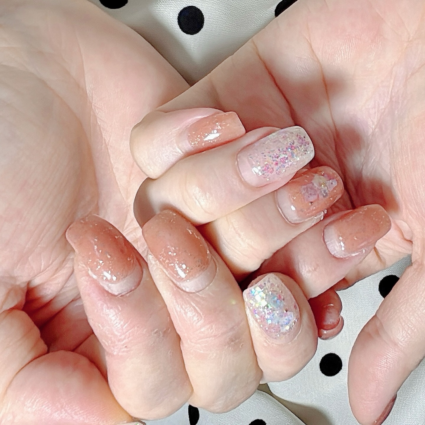 #ネイル,#ジェルネイル,#夏ネイル,#オーロラネイル,#オレンジネイル,#スクエアネイルのネイルデザイン