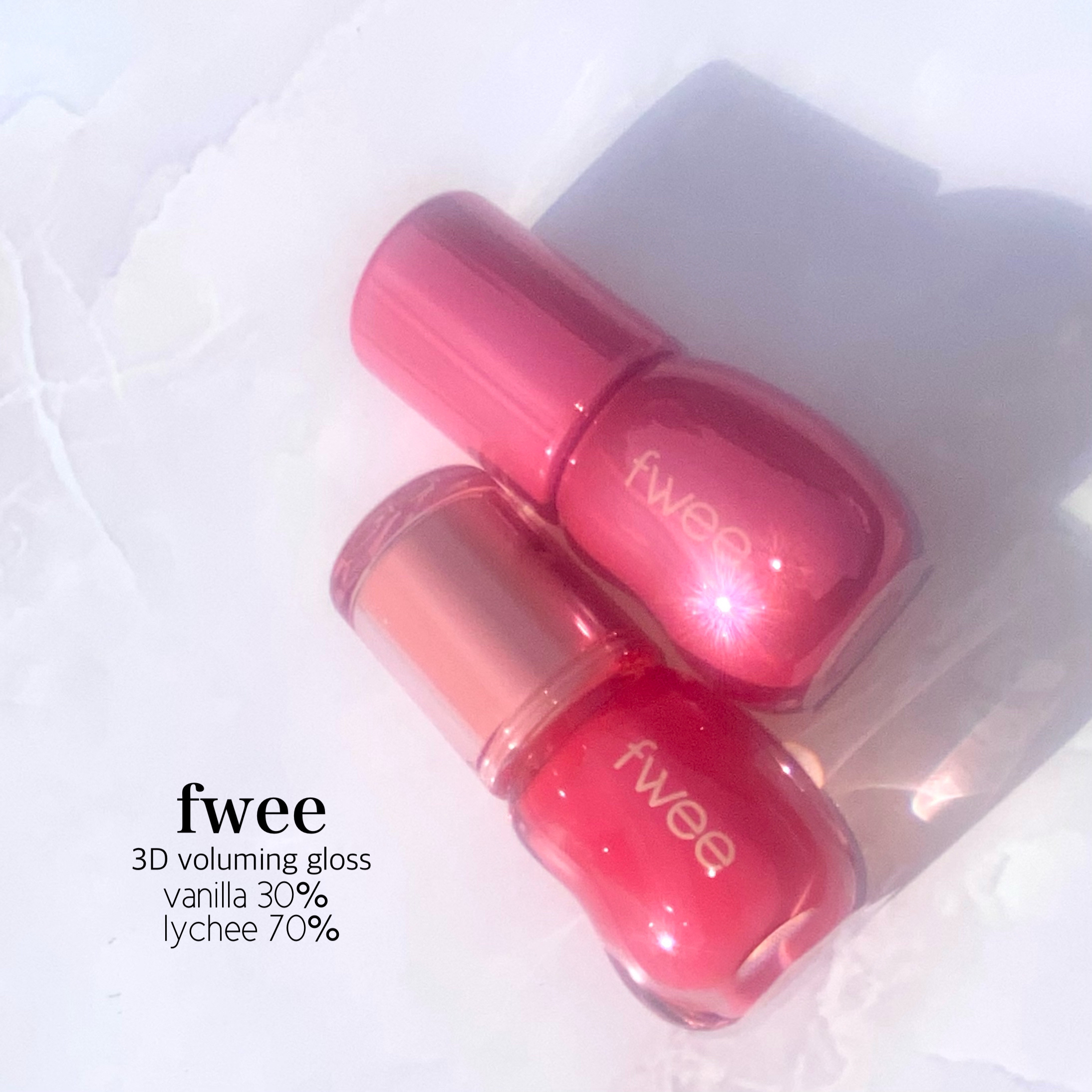 フィー 3Dボリューミンググロス B09 ライチ 70％/fwee/リップグロスを使ったクチコミ（2枚目）