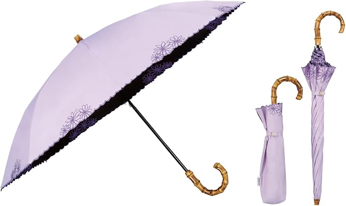 UVO(ウーボ)【2段/折りたたみ】最強の日傘 2段折 ラベンダー(10:刺繍フラワー)