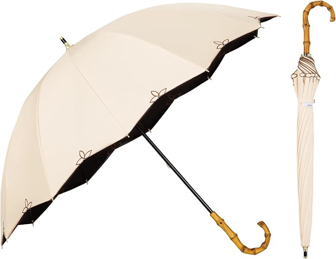 UVO(ウーボ)【12本骨/長傘】最強の日傘 ベージュ（23:刺繍スカラップ）