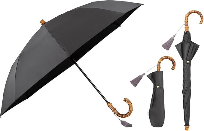UVO(ウーボ)【2段/折りたたみ】最強の日傘 2段折 ブラック（08:無地タッセル）