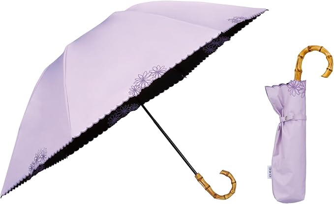 UVO(ウーボ)【3段/折りたたみ】最強の日傘 3段折 ラベンダー(15:刺繍フラワー)