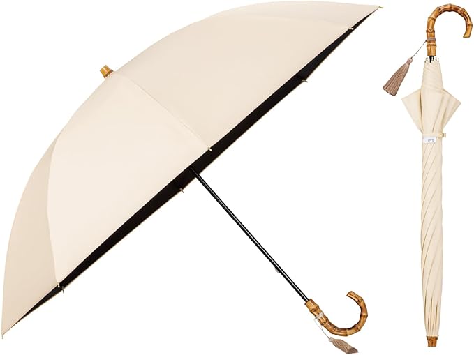 UVO(ウーボ)【大判60cm/長傘】最強の日傘 ベージュ(無地タッセル)