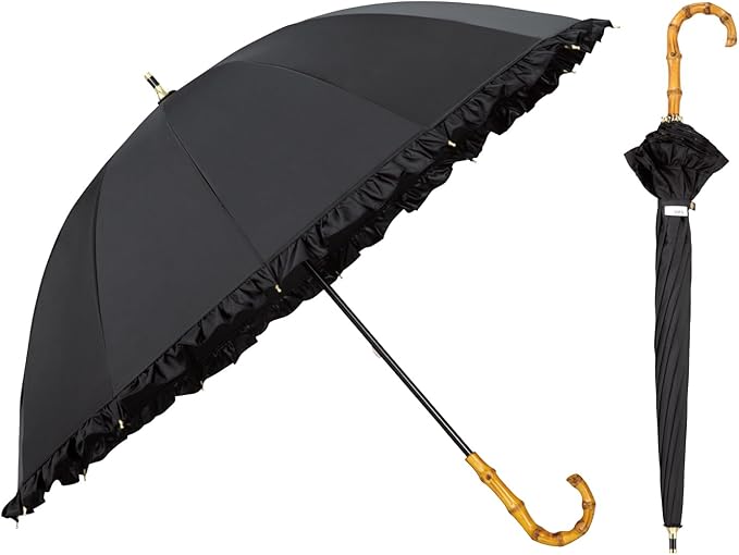 UVO(ウーボ)【12本骨/長傘】最強の日傘 ブラック（24:フリル）