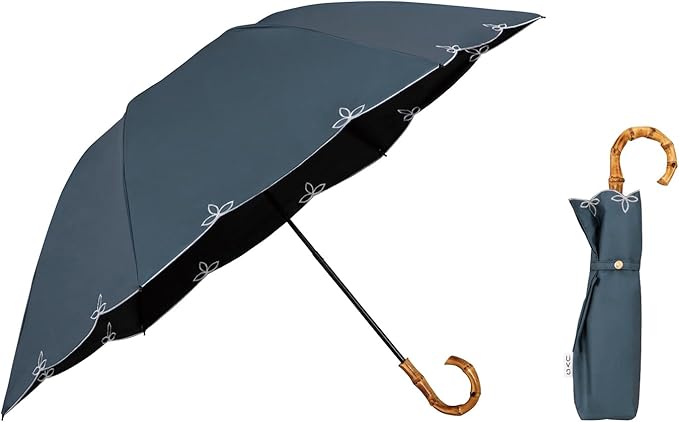 UVO(ウーボ)【3段/折りたたみ】最強の日傘 3段折  ブルーグレー（14:刺繍スカラップ）