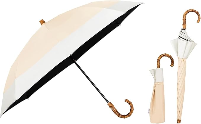 UVO(ウーボ)【2段/折りたたみ】最強の日傘 2段折 ベージュ（11:切り継ぎ）