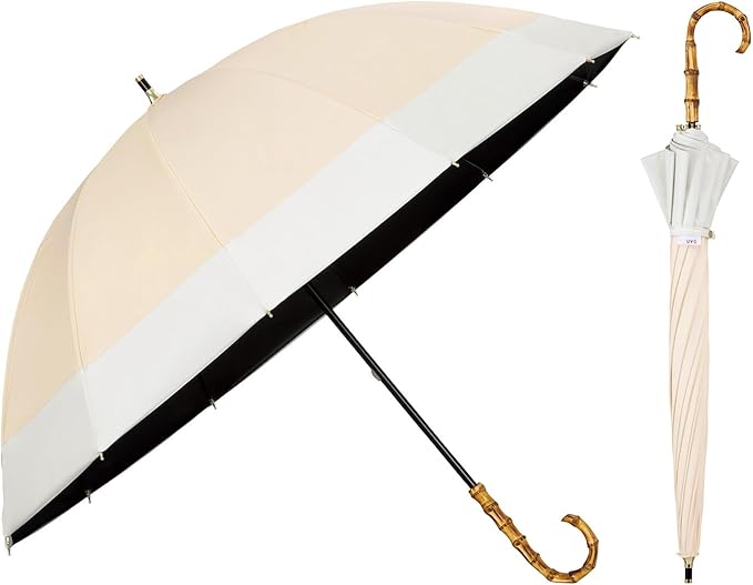 UVO(ウーボ)【12本骨/長傘】最強の日傘 ベージュ（19:切り継ぎ）