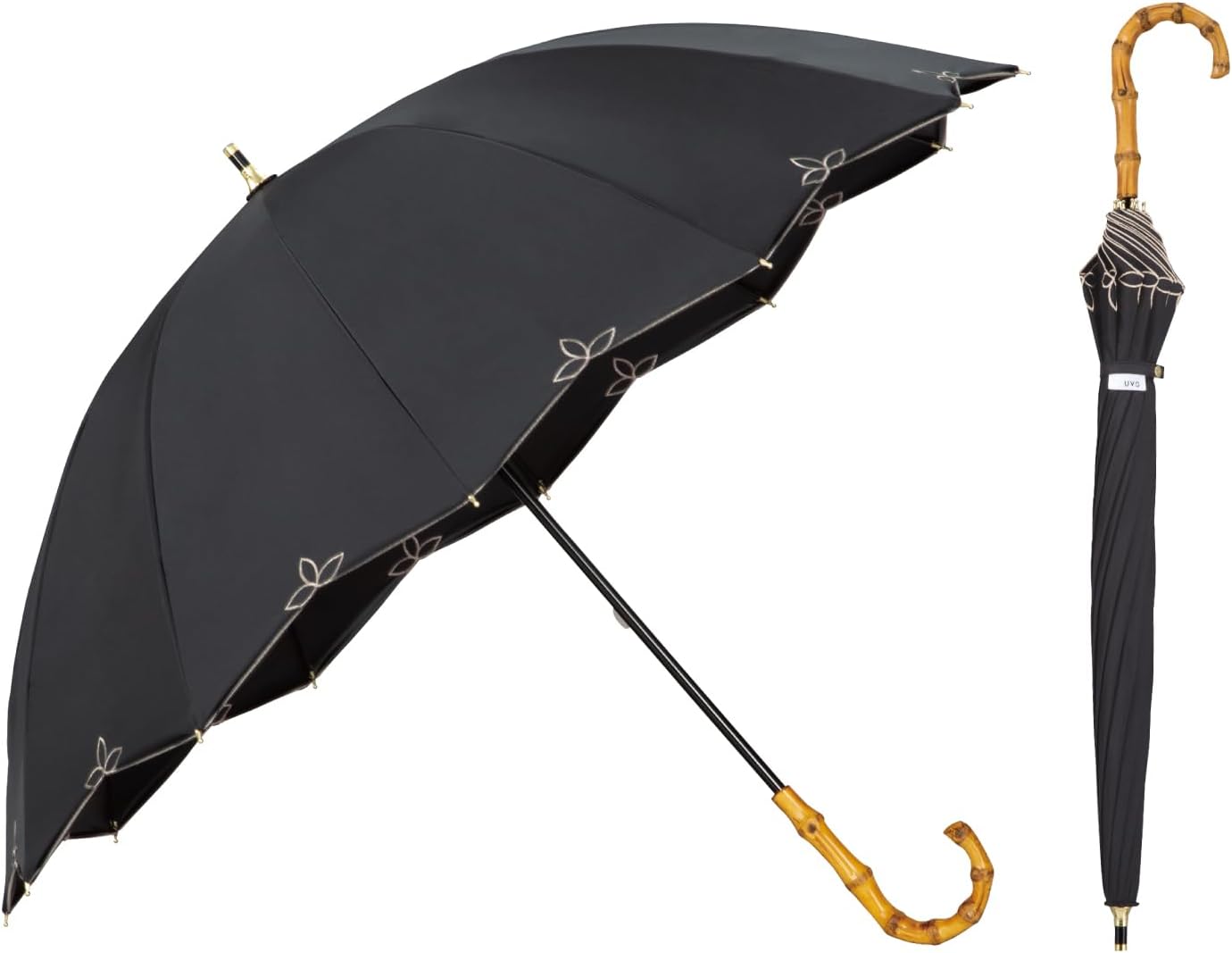 UVO(ウーボ)【12本骨/長傘】最強の日傘 ブラック（23:刺繍スカラップ）