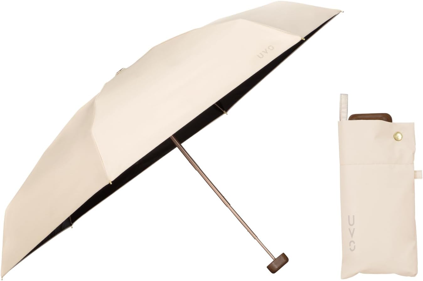 UVO(ウーボ)【5段/折りたたみ】最強の日傘 5段折 ベージュ（無地）