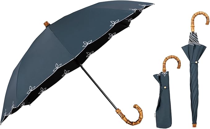 UVO(ウーボ)【2段/折りたたみ】最強の日傘 2段折 ブルーグレー（09:刺繍スカラップ）