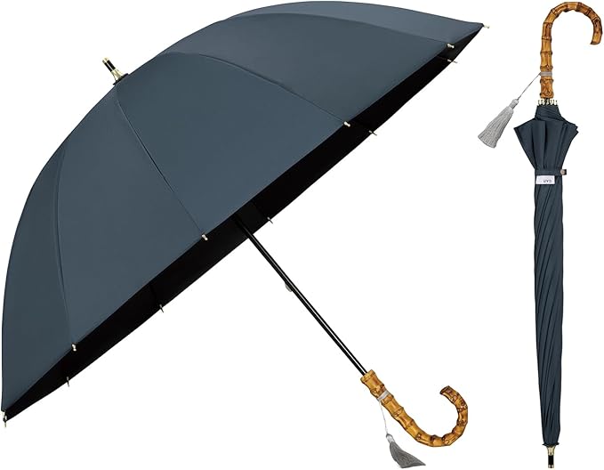 UVO(ウーボ)【12本骨/長傘】最強の日傘 ブルーグレー（06:無地タッセル）