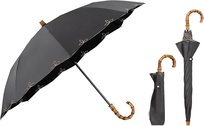 UVO(ウーボ)【2段/折りたたみ】最強の日傘 2段折 ブラック（09:刺繍スカラップ）