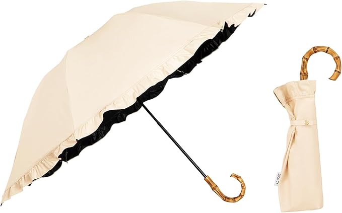 UVO(ウーボ)【3段/折りたたみ】最強の日傘 3段折  ベージュ（17:フリル）