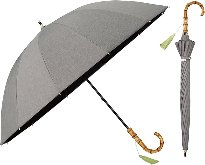 UVO(ウーボ)【12本骨/長傘】最強の日傘 グレー（06:無地タッセル）