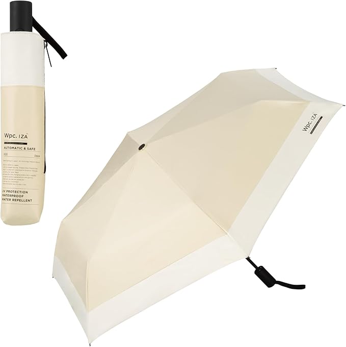 IZA(イーザ) 【Automatic & Safe】 日傘 折りたたみ ベージュ×オフ
