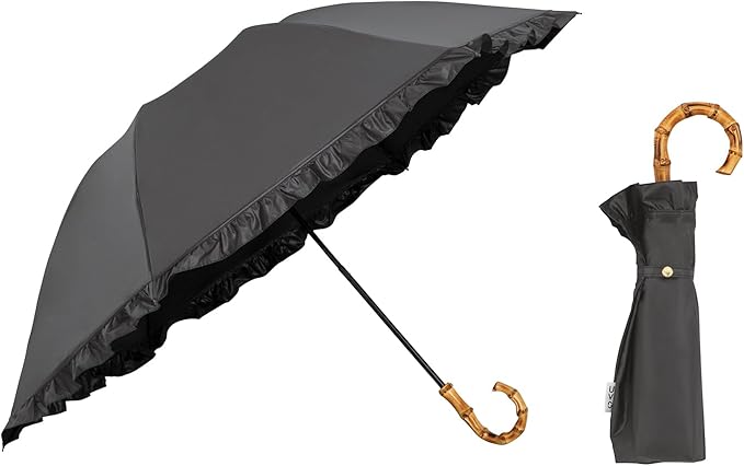 UVO(ウーボ)【3段/折りたたみ】最強の日傘 3段折  ブラック（17:フリル）