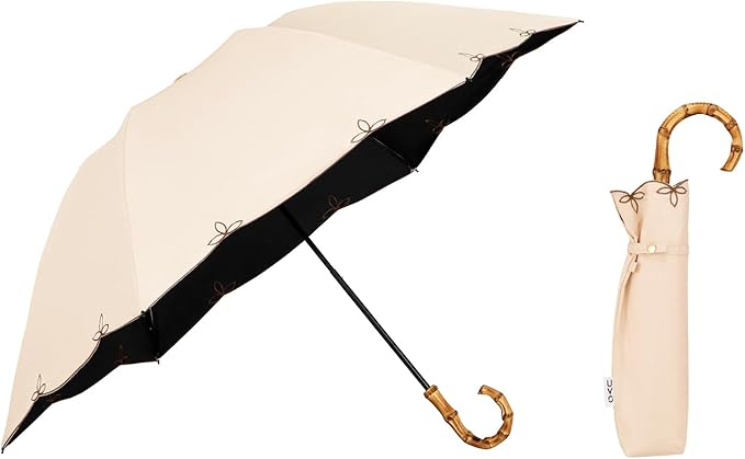 UVO(ウーボ)【3段/折りたたみ】最強の日傘 3段折  ベージュ（14:刺繍スカラップ）