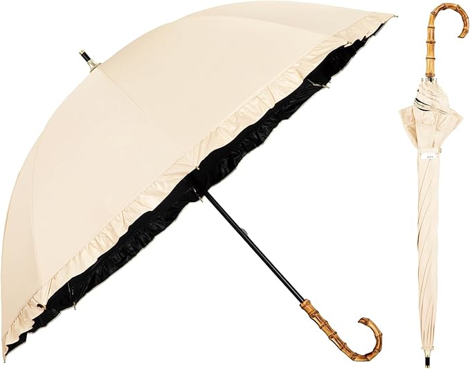 UVO(ウーボ)【8本骨/長傘】最強の日傘 ベージュ(04:フリル)