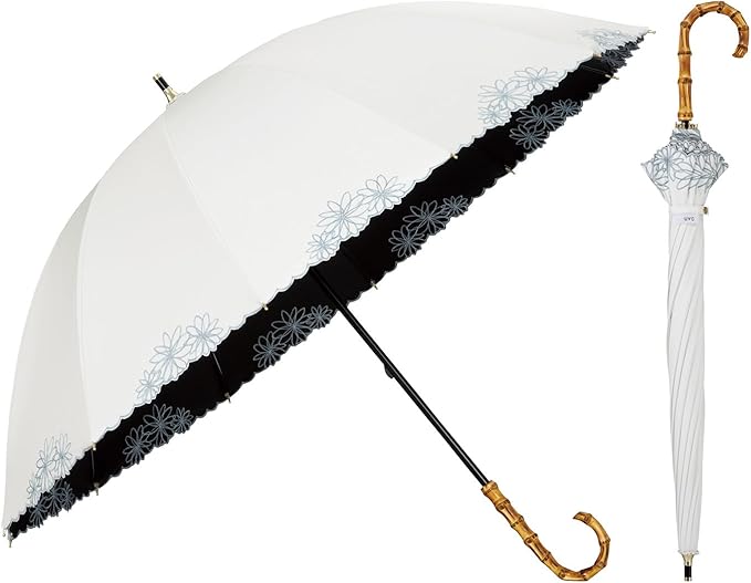 UVO(ウーボ)【12本骨/長傘】最強の日傘  オフ（07:刺繍フラワー）