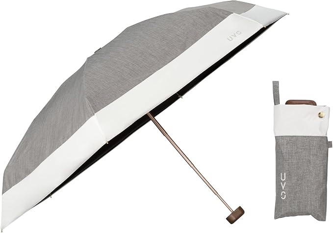 UVO(ウーボ)【5段/折りたたみ】最強の日傘 5段折 グレー×オフ(切り継ぎ)