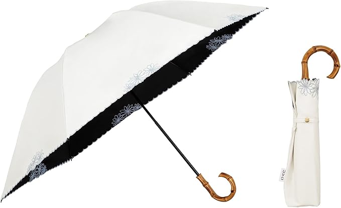 UVO(ウーボ)【3段/折りたたみ】最強の日傘 3段折  オフ（15:刺繍フラワー）