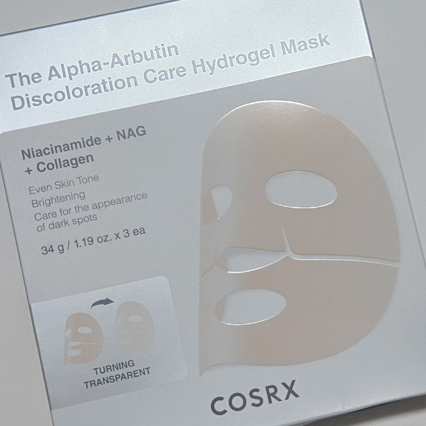 💛美白セラムを固めたパック💛

●COSRX●
The Alpha-Arbutin Discoloration Care Hydrogel Mask

○商品説明○
ハイドロゲルシートが肌の凸凹にピッタリ密着し、有効成分がより効果的に肌