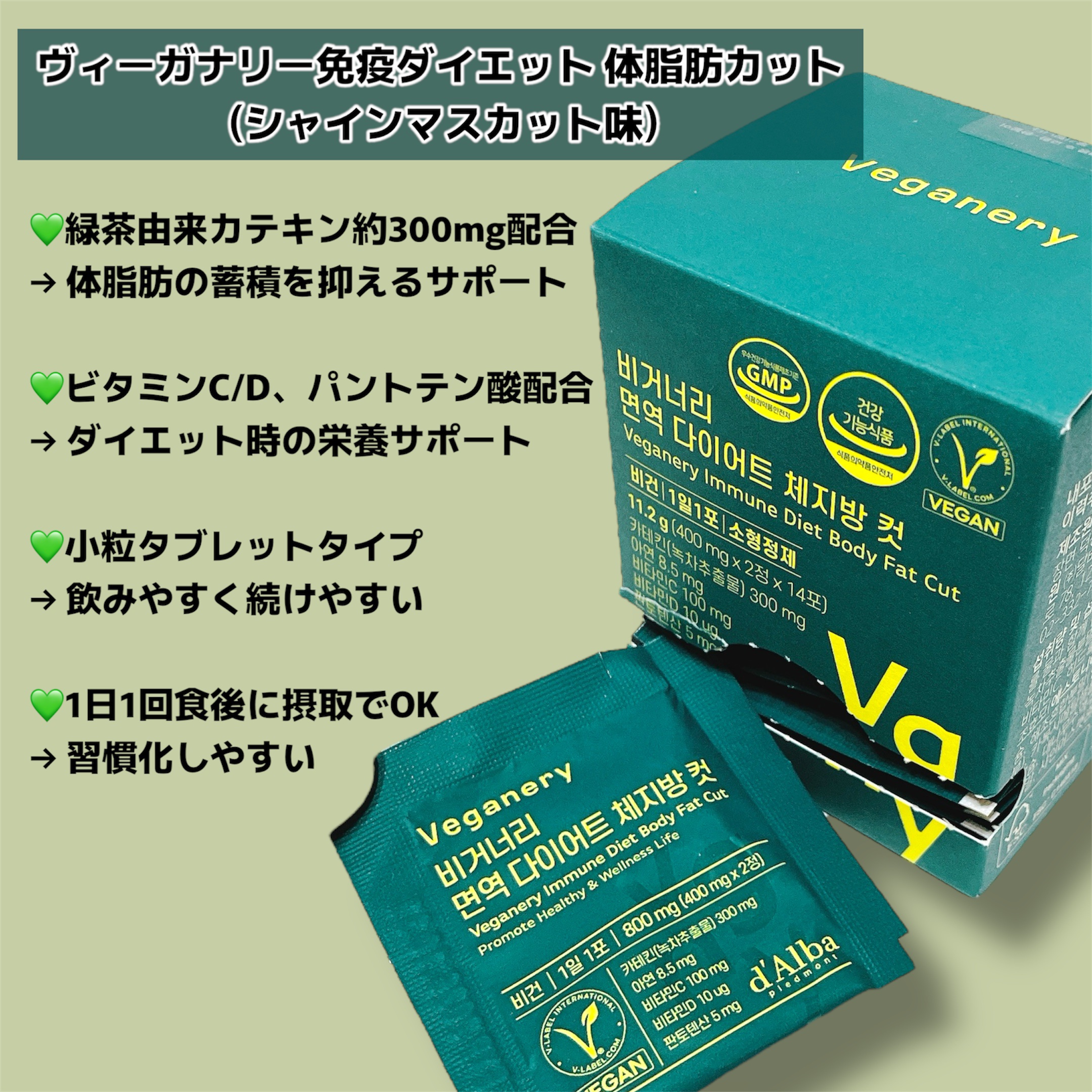 ヴィーガナリー免疫ダイエット 体脂肪カット (シャインマスカット味)/ダルバ/美容サプリメントを使ったクチコミ（2枚目）