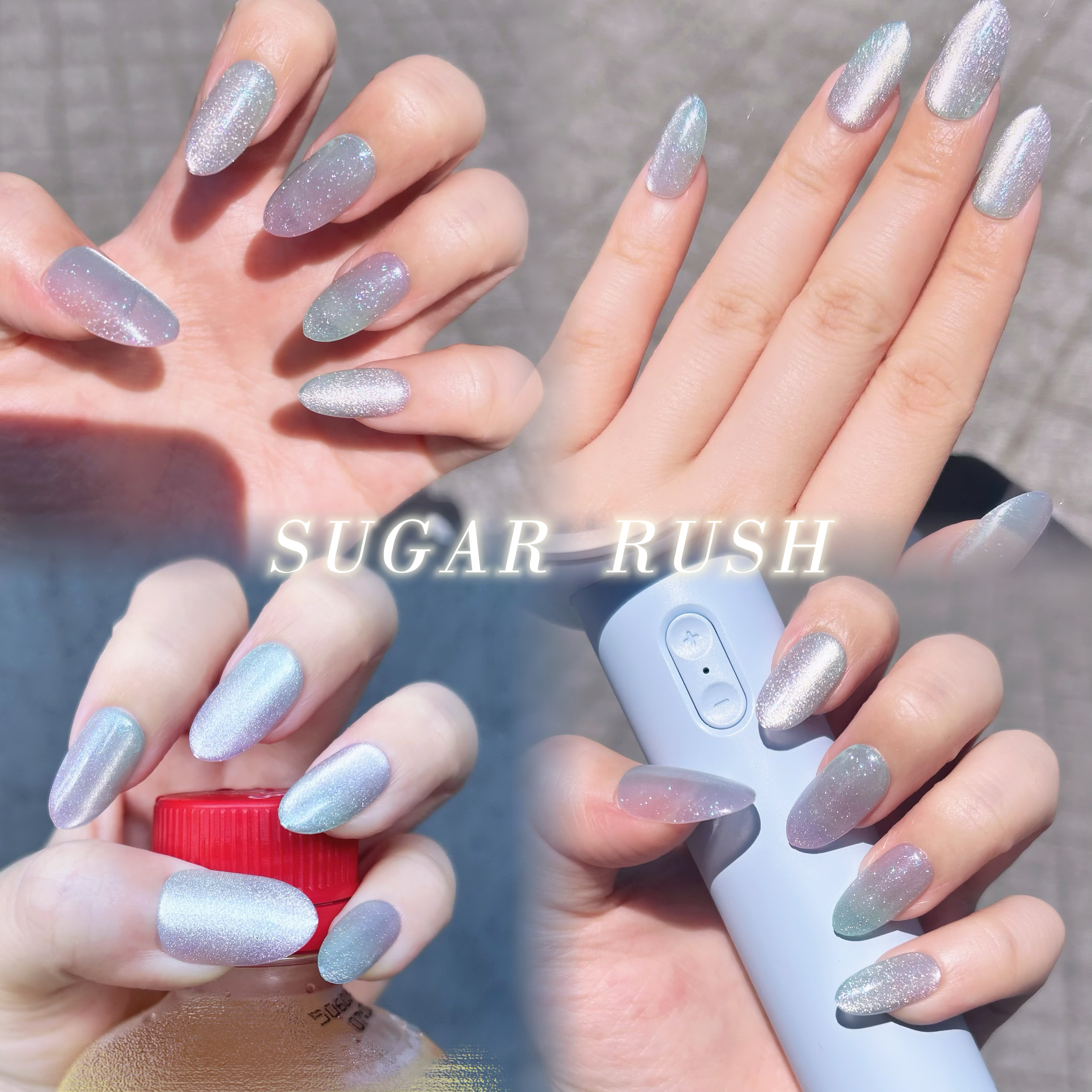 FINGER SUIT
SUGAR RUSH🍭
(シールタイプ)

また可愛いデザインに出会ってしまいました🥺

ミント＆パープルグラデーションデザインの上でブルーグリッターがキラキラ光って綺麗💚💜💙
指の動きが謎だけど、キラキラ
