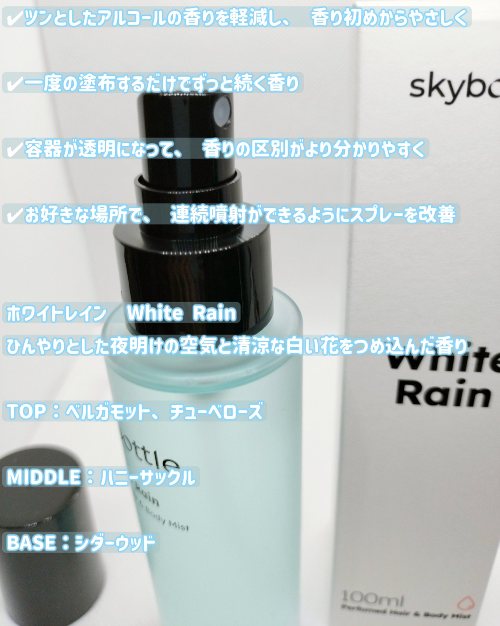 ホワイトレイン パフュームヘア＆ボディミスト/skybottle/香水(その他)を使ったクチコミ（3枚目）