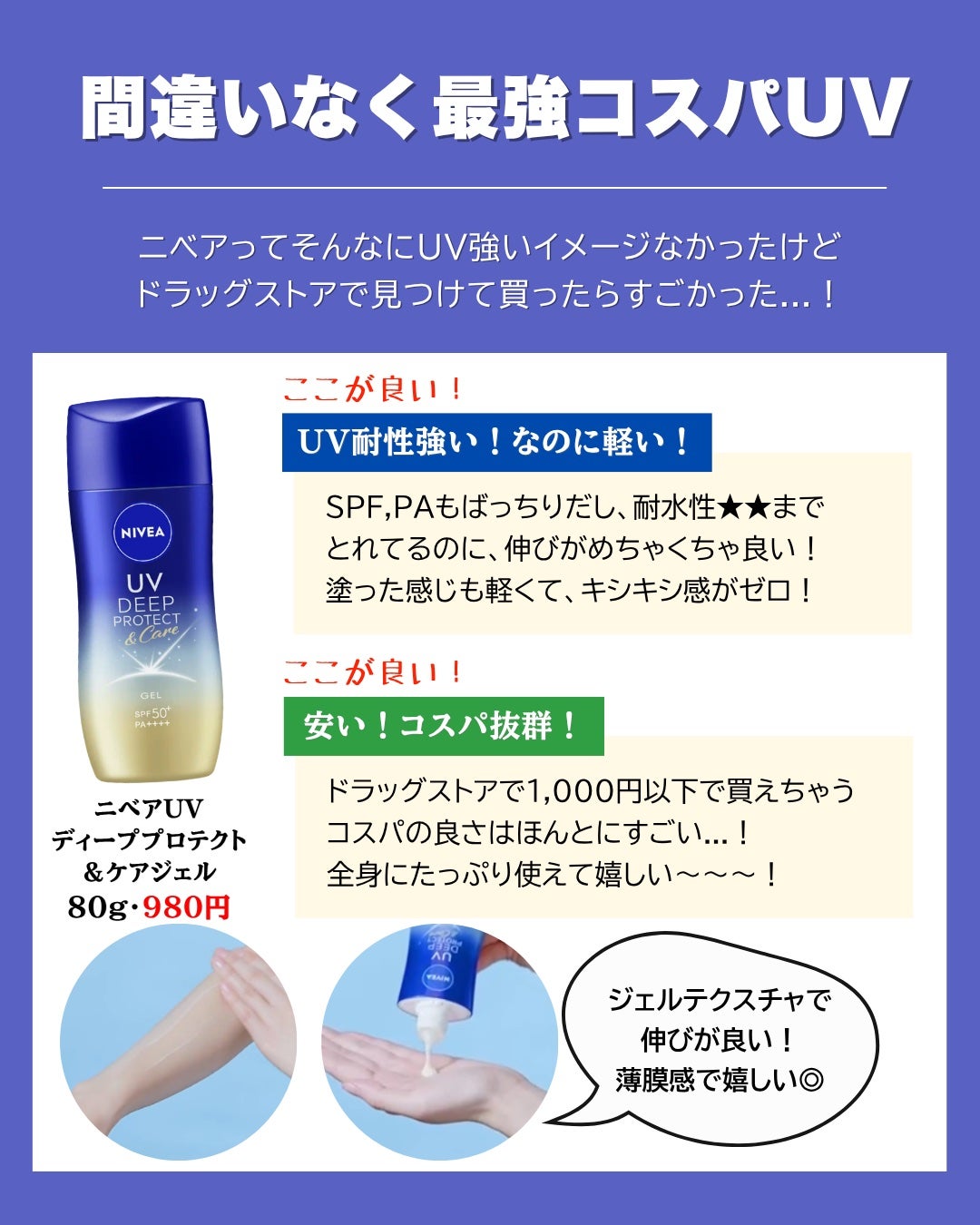 ニベアUV ディープ プロテクト&ケア ジェル/ニベア/日焼け止めジェルを使ったクチコミ(2枚目)