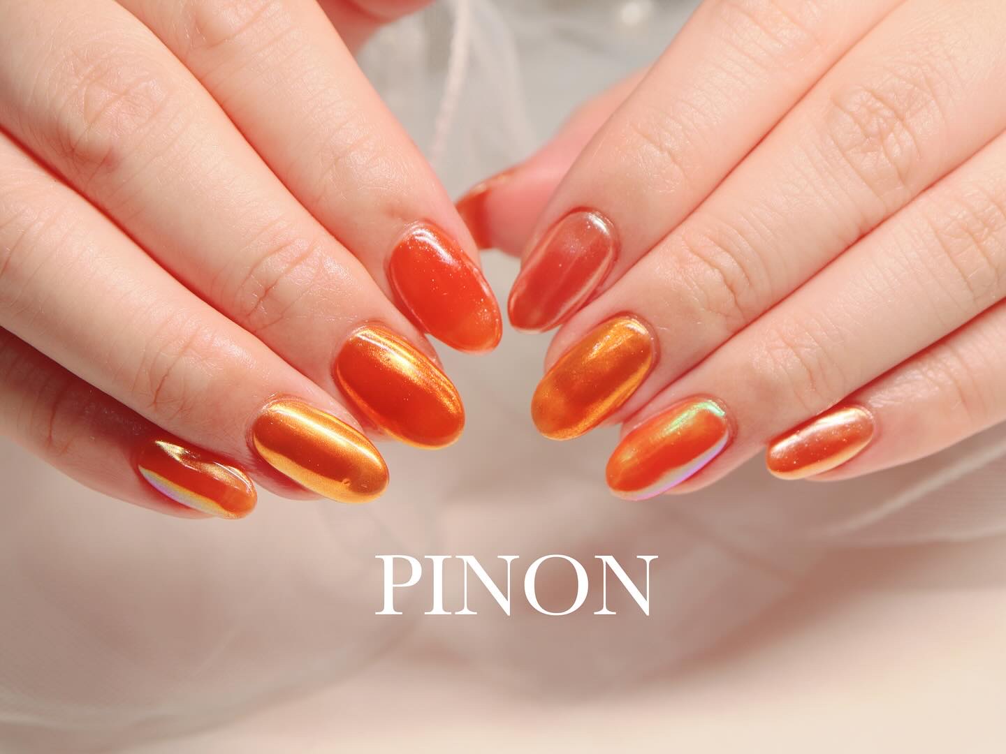 #オレンジネイル,#パウダーネイル,#夏ネイルのネイルデザイン