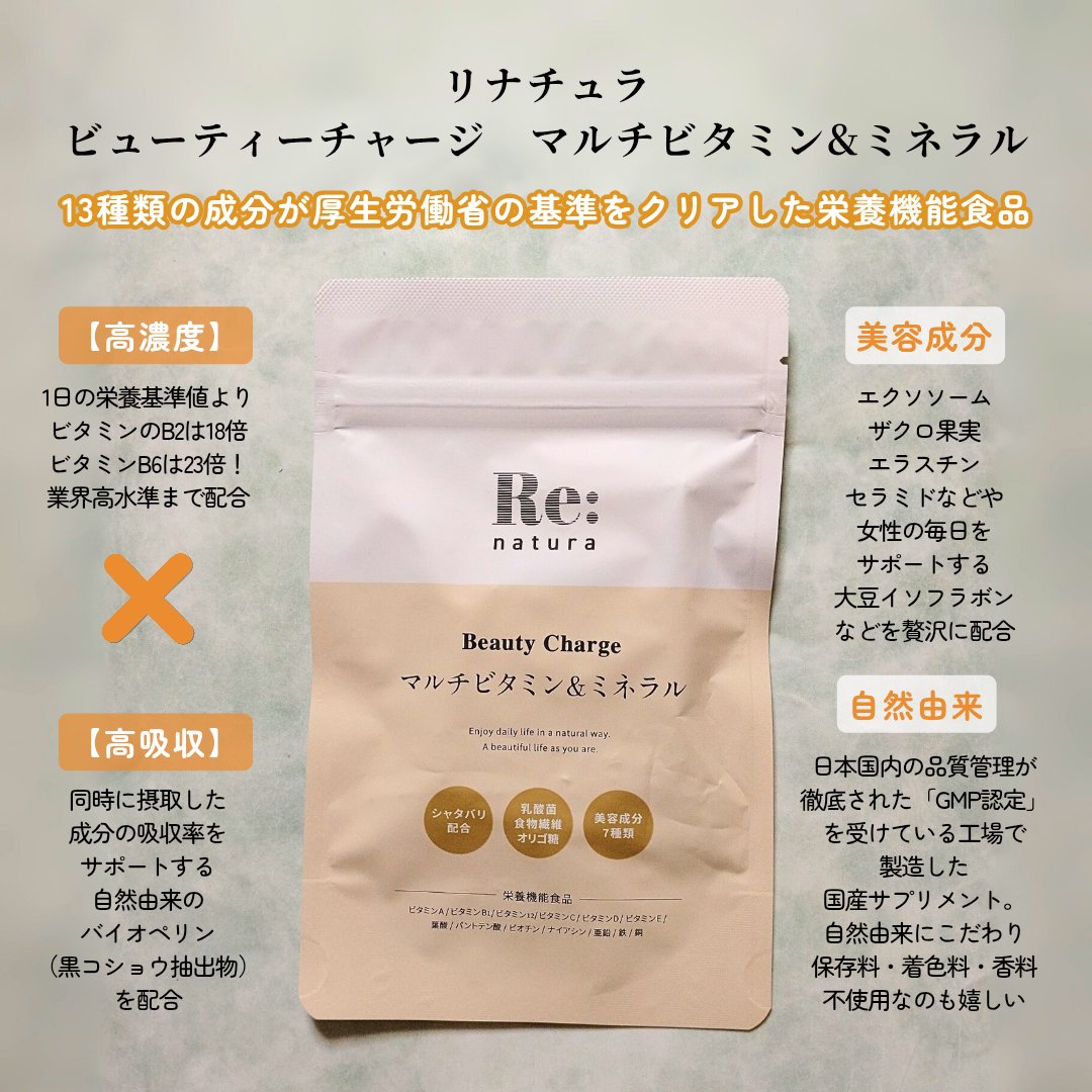 リナチュラ ビューティーチャージ マルチビタミン&amp;ミネラル/Re:natura/美容サプリメントを使ったクチコミ（2枚目）