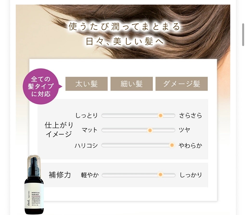 Moroccan hair milk/etol./ヘアミルクを使ったクチコミ(3枚目)