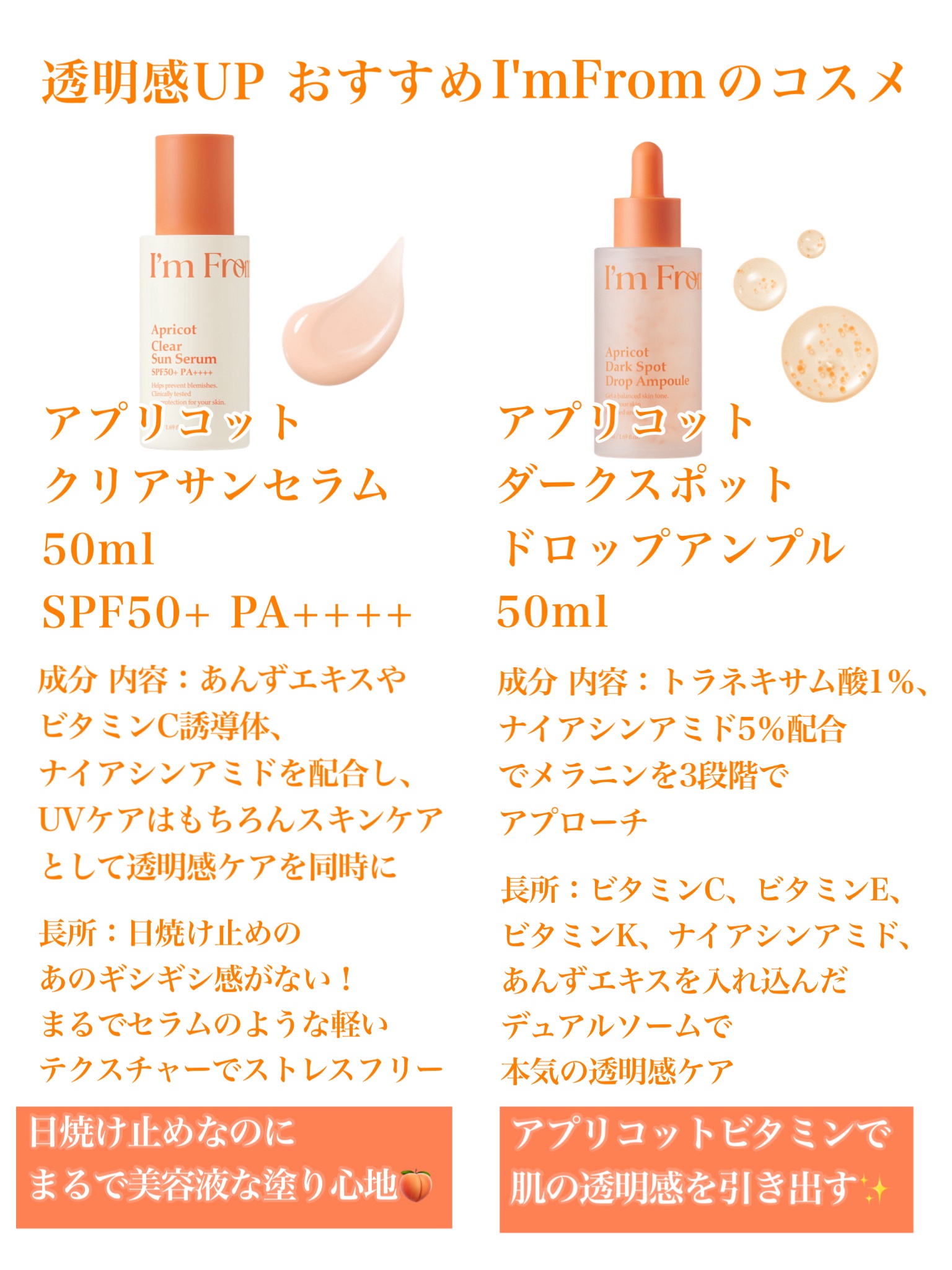 アプリコットクリアサンセラム/I'm from/日焼け止めローションを使ったクチコミ（1枚目）