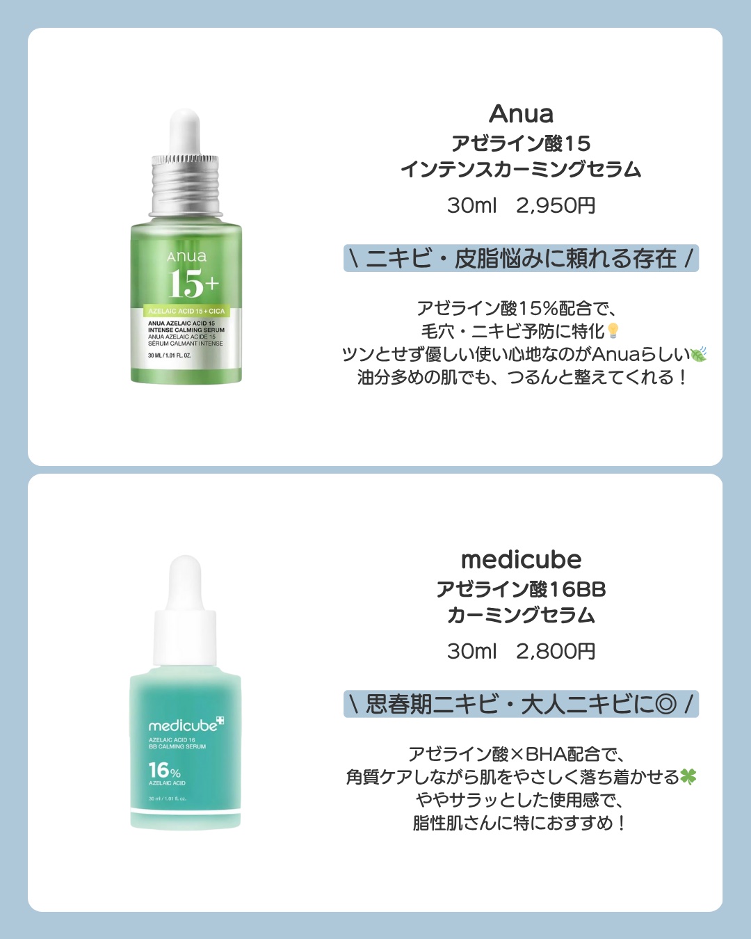 メディキューブ、アヌア 美容液各種 あなたはどっち派？Anua・コスデバハ・CNP Laboratory・MEDICUBE