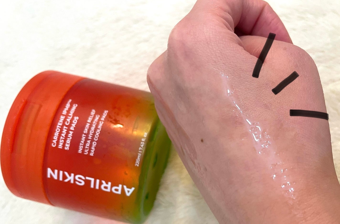 カロテンIPMP(TM) ブレミッシュカーミングセラムパッド/APRILSKIN/トナーパッドを使ったクチコミ(2枚目)