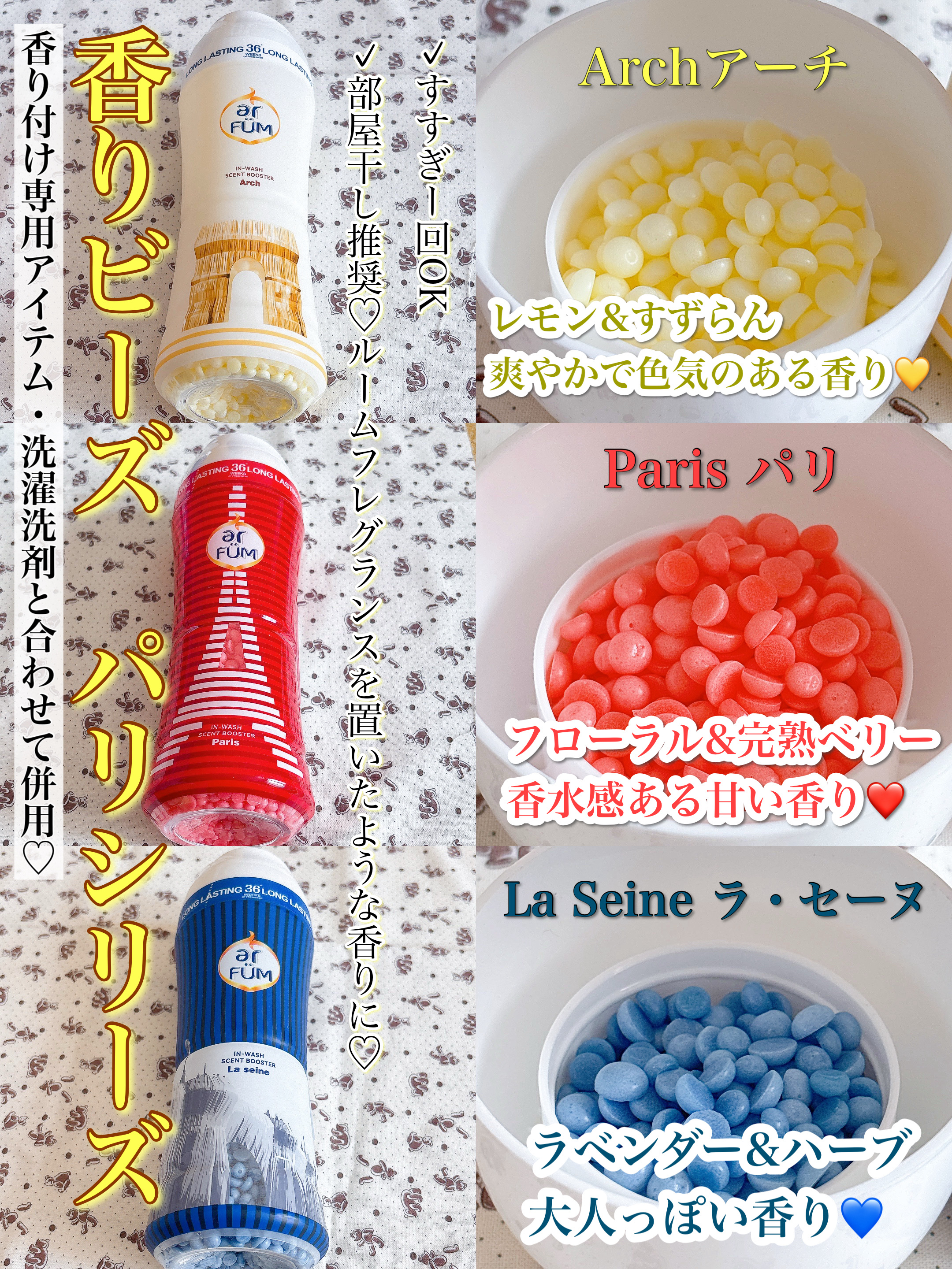 アフューム 香りビーズ PARIS SERIES(パリシリーズ) Wash Scent Booster Arch(アーチ)/arFUM/柔軟剤を使ったクチコミ（2枚目）