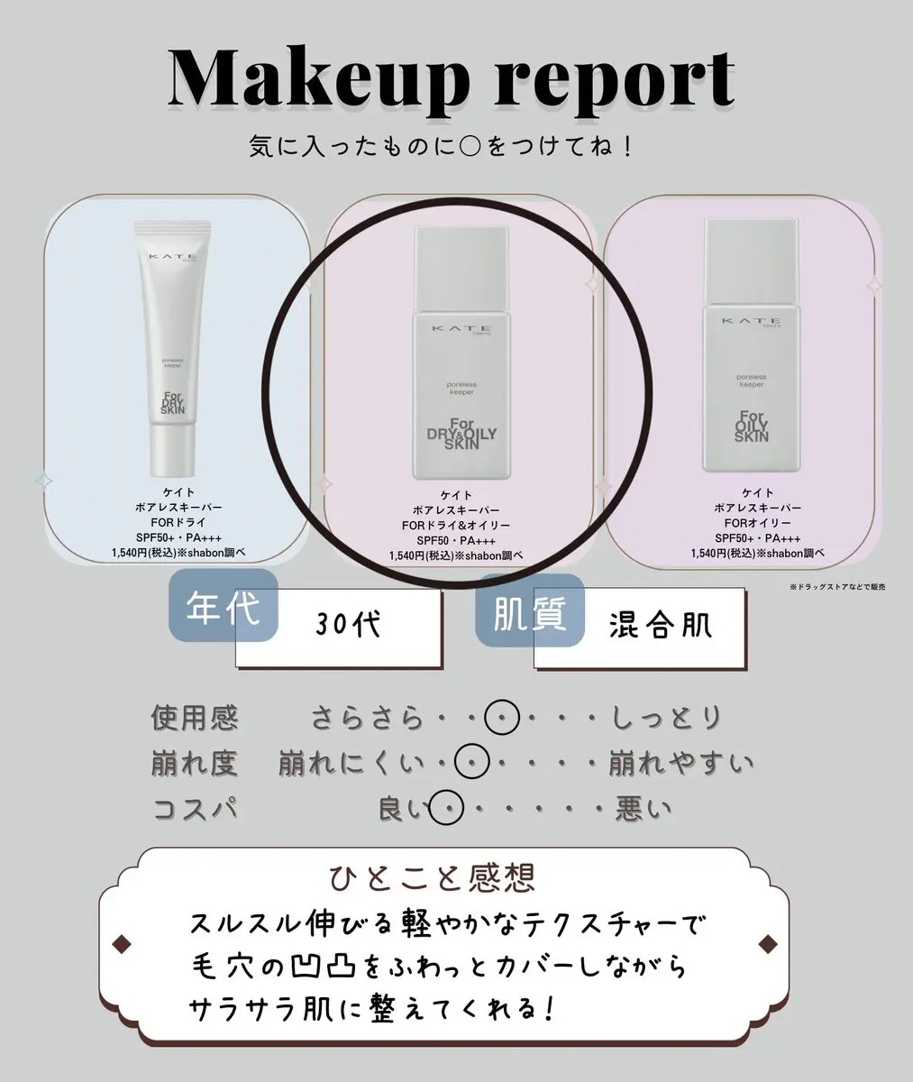 ケイト ポアレスキーパー FORドライ&オイリー/KATE/化粧下地を使ったクチコミ（3枚目）