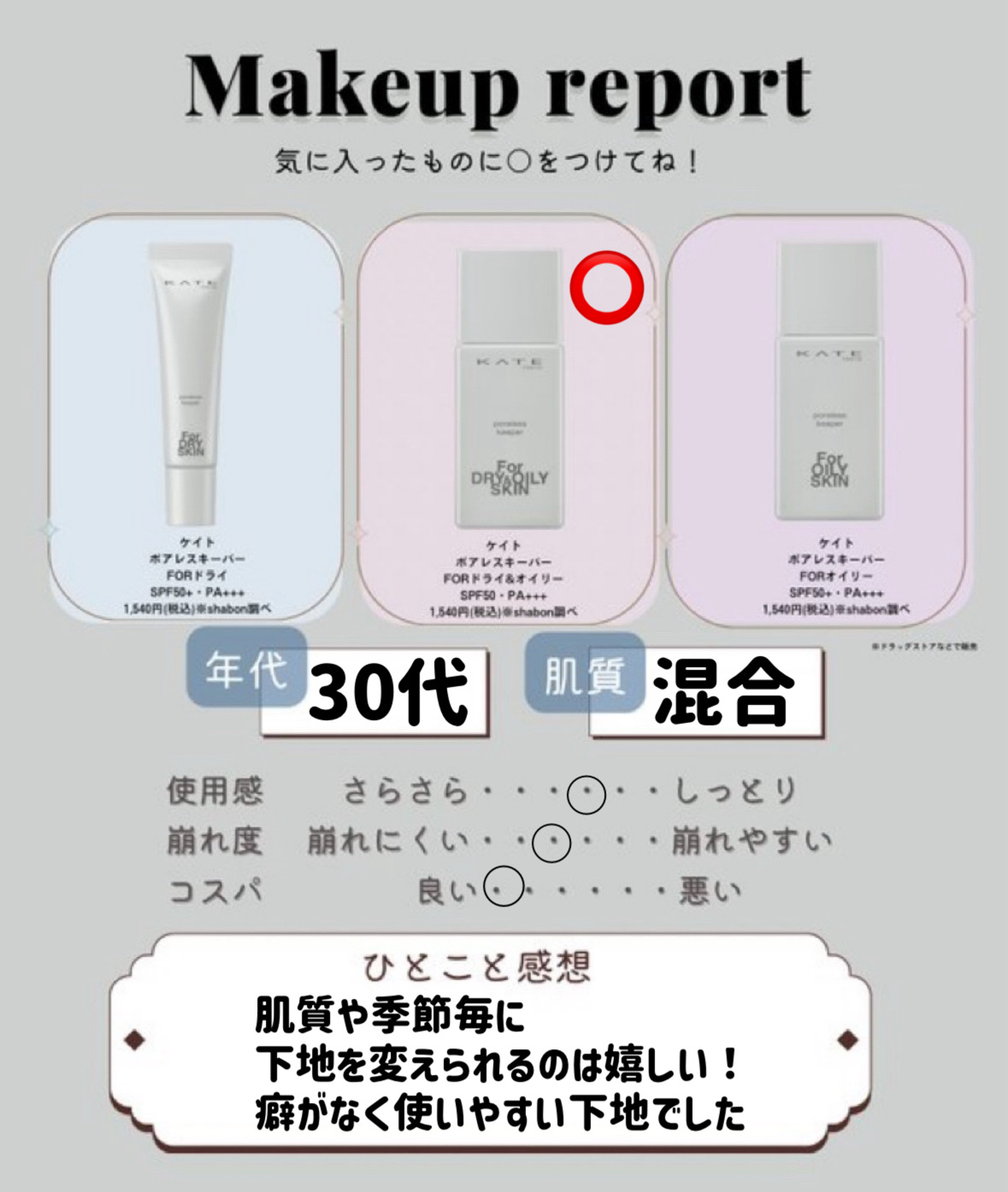 ケイト ポアレスキーパー FORドライ&オイリー/KATE/化粧下地を使ったクチコミ（2枚目）